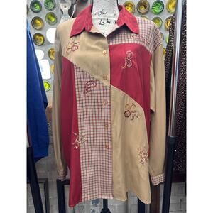 90s Vintage Napa Valley X-Large Red Floral Button Up Long Sleeve Plaid Shirt